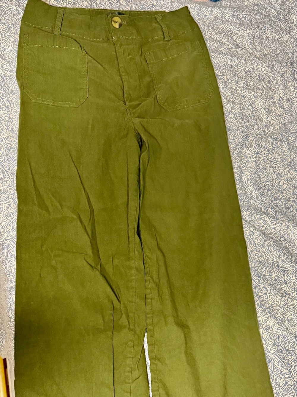 Maeve Olive Green Corduroy Straight-Leg Pants